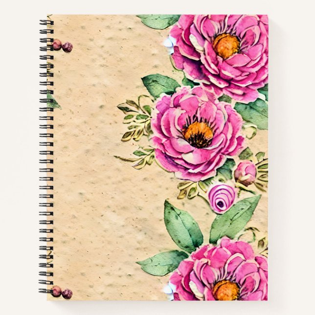 Cuaderno Raspapbook rústico Flores rosadas cúrcutas Esbozo (Anverso)