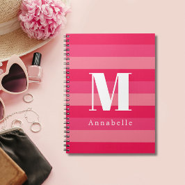 Cuaderno Raspberry Rayas rosas Personalizado Monograma Nomb