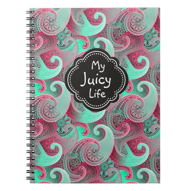 Cuaderno Raspberry y Aqua Paisley Pattern JuicLife (Frente)