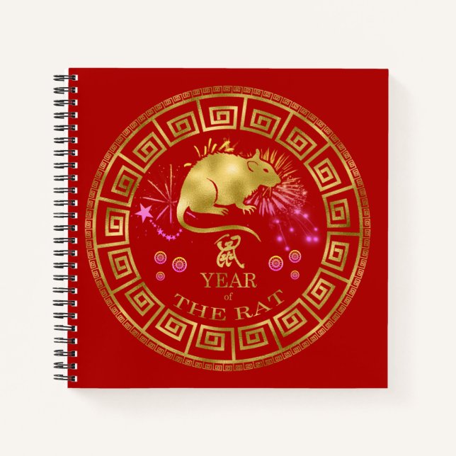 Cuaderno Rata zodiaca china roja/dorada ID542 (Anverso)