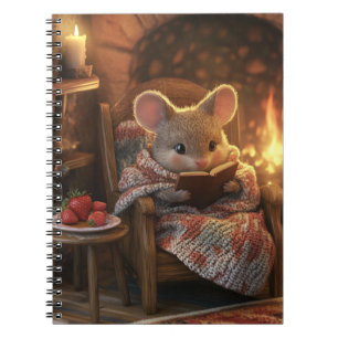 Cuaderno Ratón Acogedor Leyendo junto a la Chimenea