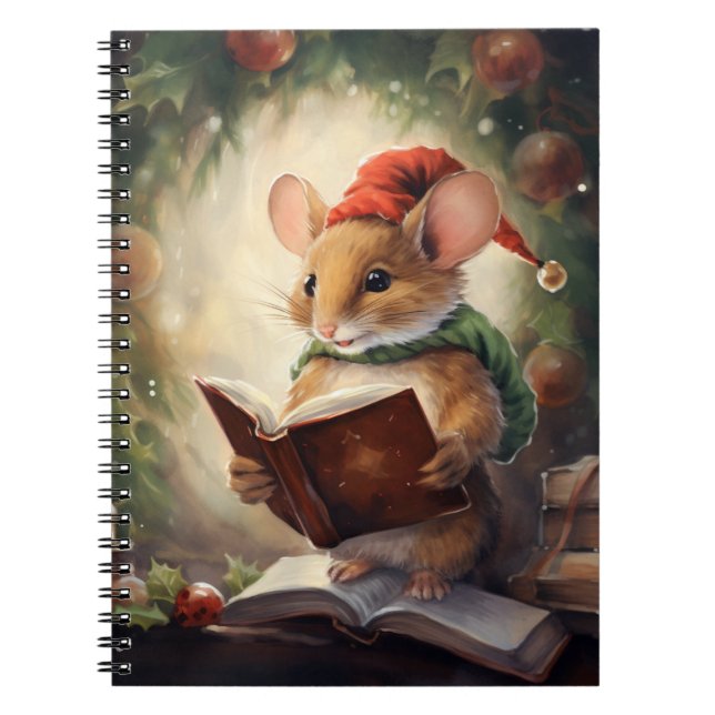 Cuaderno Ratón de Navidad leyendo (Frente)