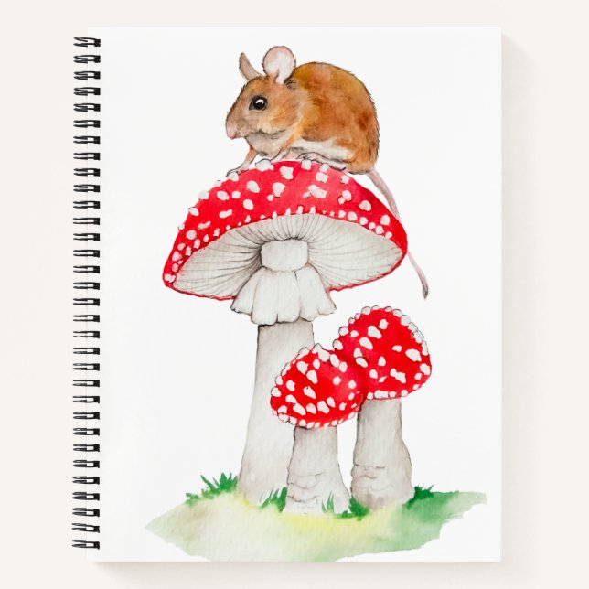 Cuaderno Ratón gracioso sobre una mosca agaric, acuarela (Anverso)