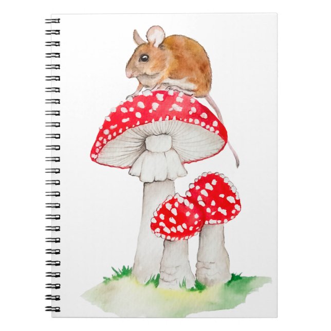 Cuaderno Ratón gracioso sobre una mosca agaric, acuarela (Frente)