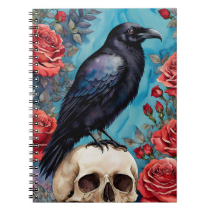 Cuaderno Raven En El Roisos Rojos Cráticos Fondo Verde azul