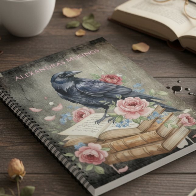 Cuaderno Raven & Roses - Vintage Floral (Floral Gothic Raven personalized notebook)