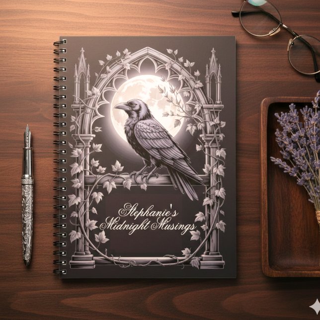 Cuaderno Raven Under Moon Gothic Midnight Journal (Gothic raven personalized journal)