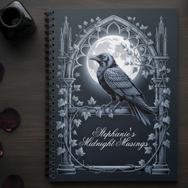 Cuaderno Raven Under Moon Gothic Midnight Journal (Gothic raven personalized journal)