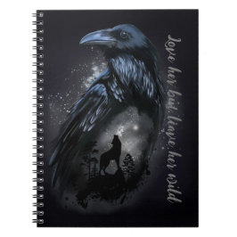 Cuaderno Raven y lobo que aullan en la luna