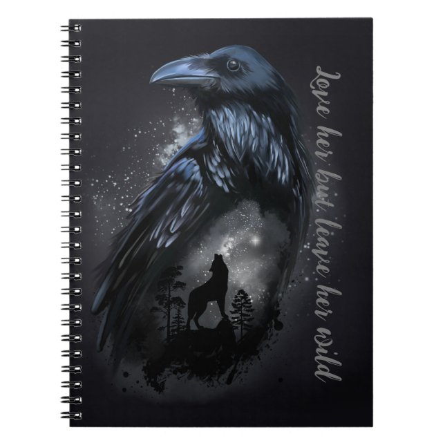 Cuaderno Raven y lobo que aullan en la luna (Frente)