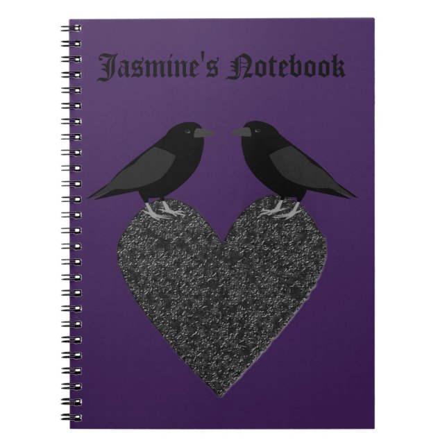 Cuaderno Ravens góticas y Personalizado del corazón negro (Frente)
