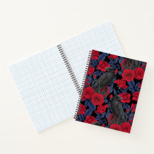 Cuaderno Ravens y rosas con hojas azul oscuro