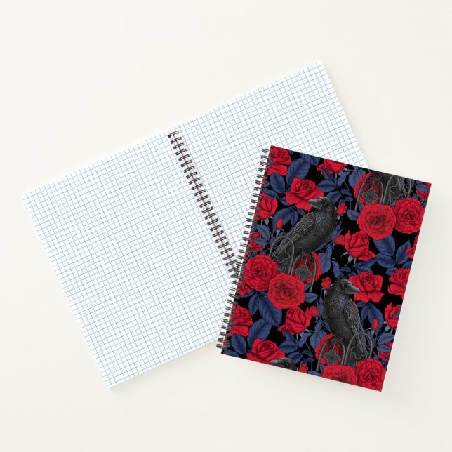 Cuaderno Ravens y rosas con hojas azul oscuro (Interior)