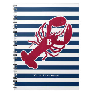 Cuaderno Raya blanca azul del monograma rojo náutico de la