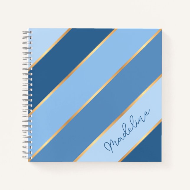 Cuaderno Raya dorada azul medio oscuro personalizada (Anverso)