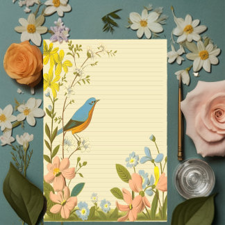 Cuaderno Rayado de Pájaros Azules y Flores Silvest