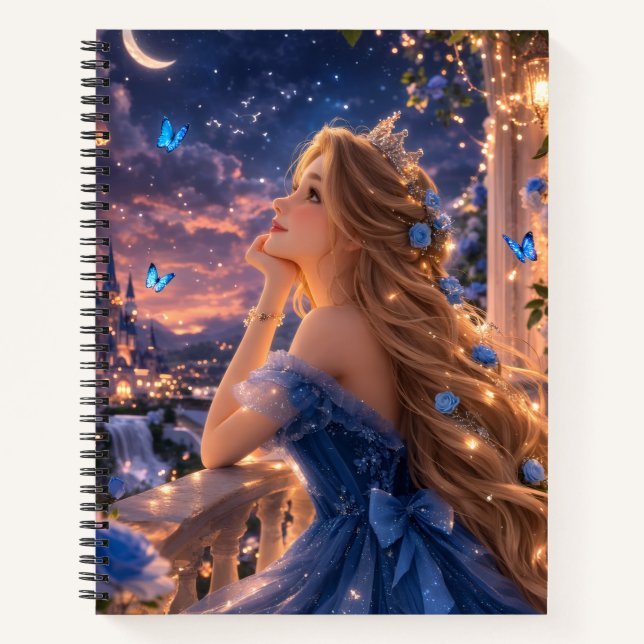 Cuaderno rayado de Princesa azul bonito (Anverso)
