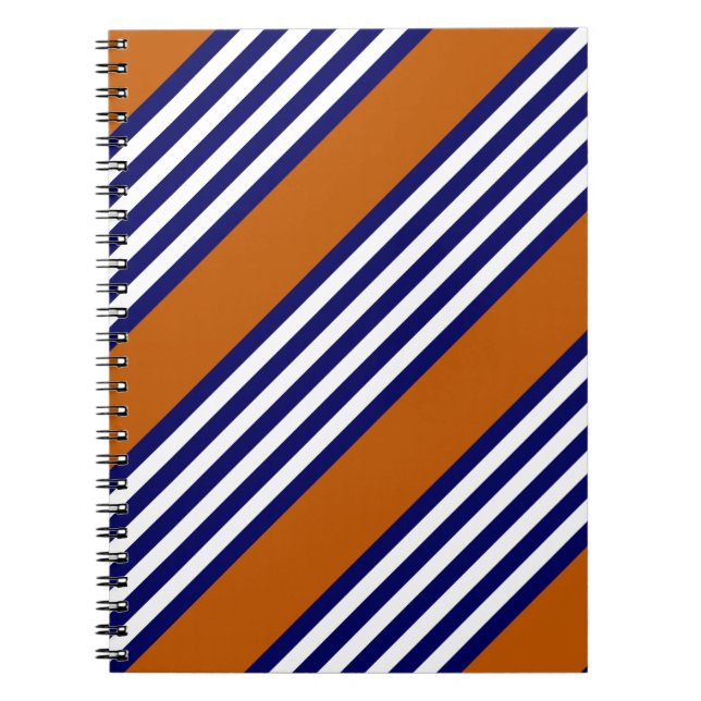Cuaderno Rayas azul y blanca de la marina con naranja quema (Frente)