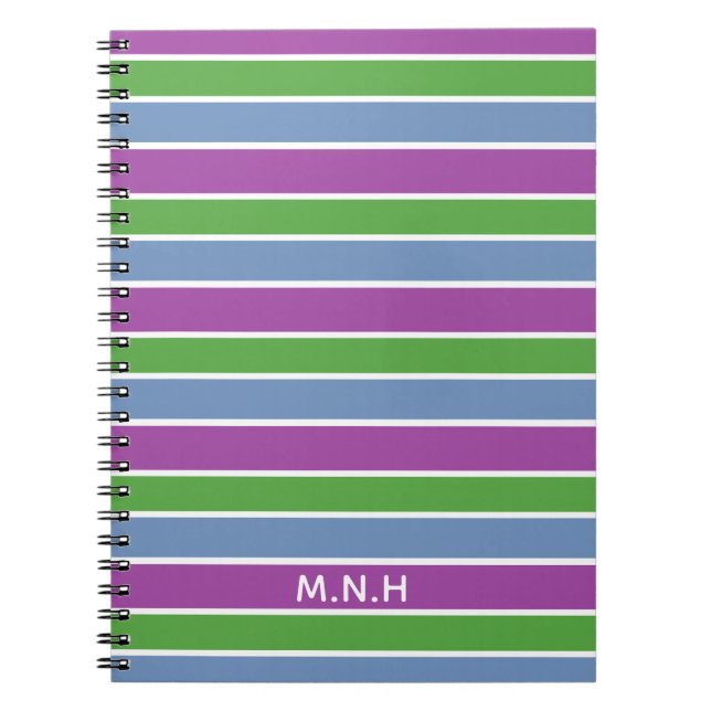 Cuaderno Rayas azules moradas verdes personalizadas (Frente)