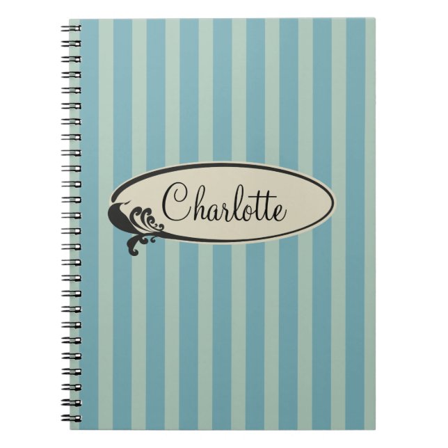 Cuaderno Rayas azules personalizadas del vintage (Frente)