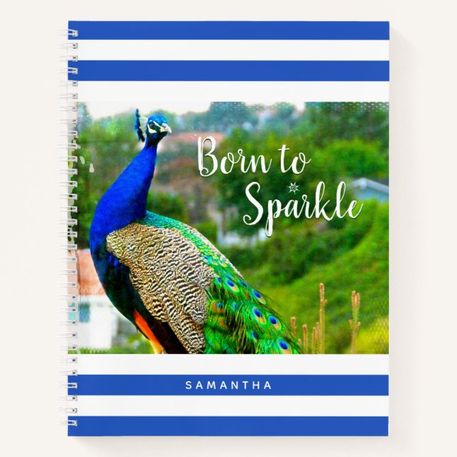 Cuaderno Rayas blancas azules de pavo real nacen para espar (Anverso)