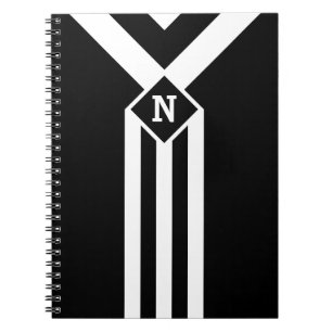 Cuaderno Rayas blancas y chevrras en negro con monograma