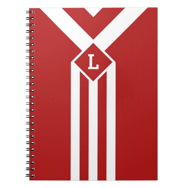 Cuaderno Rayas blancas y chevrras en rojo con monograma (Frente)