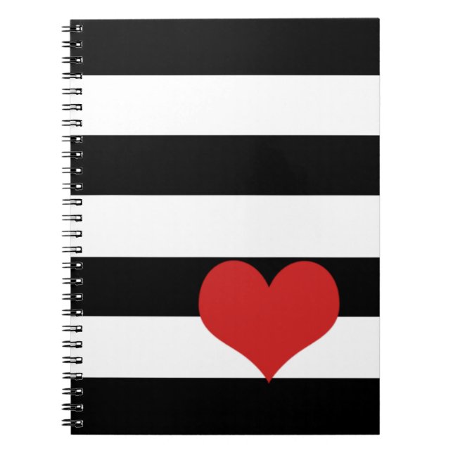 Cuaderno Rayas blancas y negras con corazón rojo (Frente)