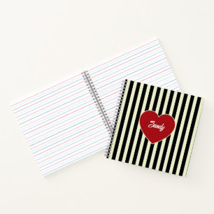 Cuaderno Rayas blancas y negras elegantes con nombre de mon