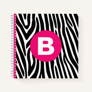 Cuaderno Rayas Clásicas de Cebra Monograma Rosa Brillante