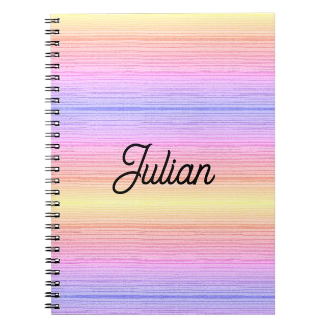 Cuaderno Rayas coloreadas de nombre personalizado (Frente)