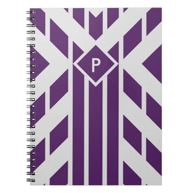 Cuaderno Rayas cuadriculares púrpura en gris con monograma (Frente)