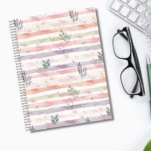 Cuaderno Rayas de acuarela pastel vintage con hojas