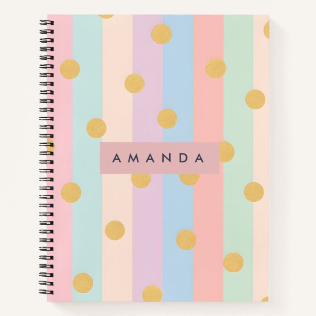 Cuaderno Rayas de Arcoíris Personalizadas con Puntos (Anverso)