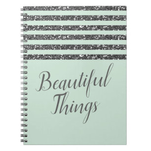 Cuaderno Rayas de brillo plateado y verde menta