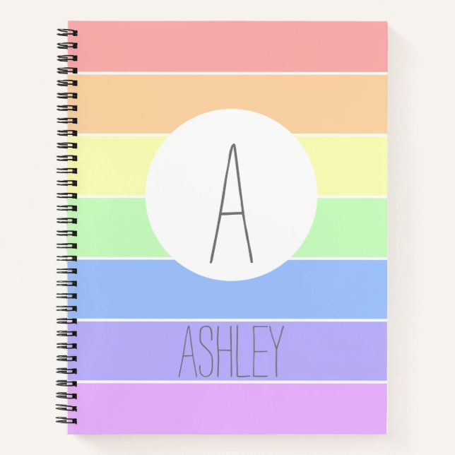 Cuaderno Rayas de color arcoiris monogramadas (Anverso)