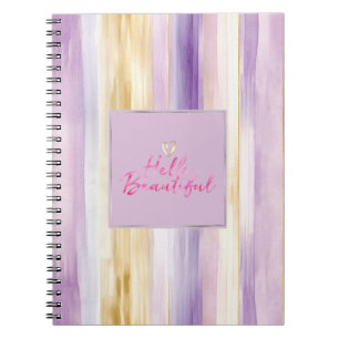 Cuaderno Rayas de crema de oro púrpura rosa hola  