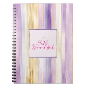 Cuaderno Rayas de crema dorada púrpura Rosa Hola