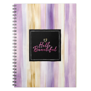 Cuaderno Rayas de crema dorada púrpura Rosa Negro Hola