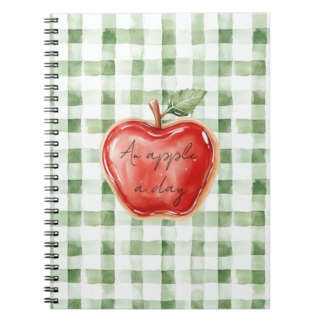 Cuaderno Rayas de Cuadro Verde Blanco Manzana Roja Un Día (Frente)