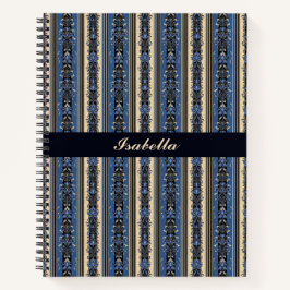 Cuaderno Rayas de damasco azul y dorado