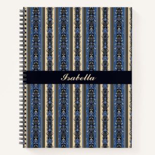 Cuaderno Rayas de damasco azul y dorado