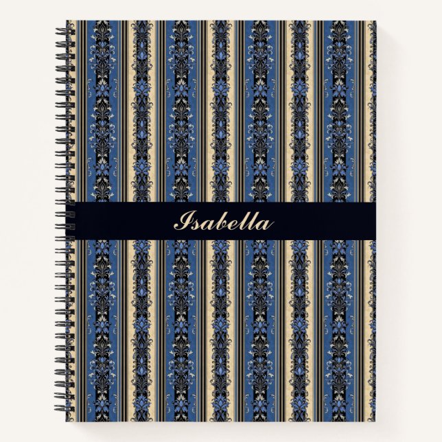 Cuaderno Rayas de damasco azul y dorado (Anverso)
