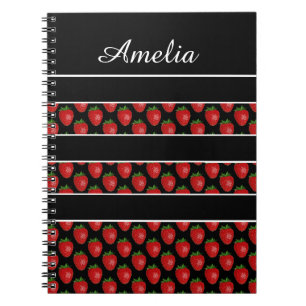 Cuaderno Rayas de Fresa Negro Personalizado