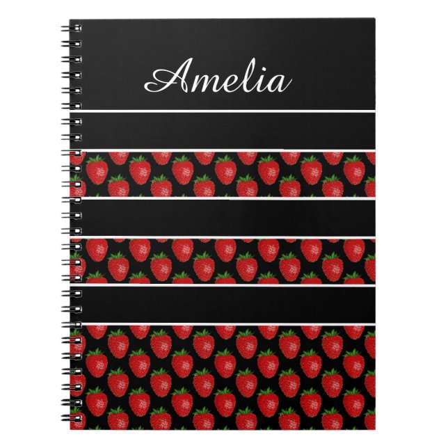 Cuaderno Rayas de Fresa Negro Personalizado (Frente)