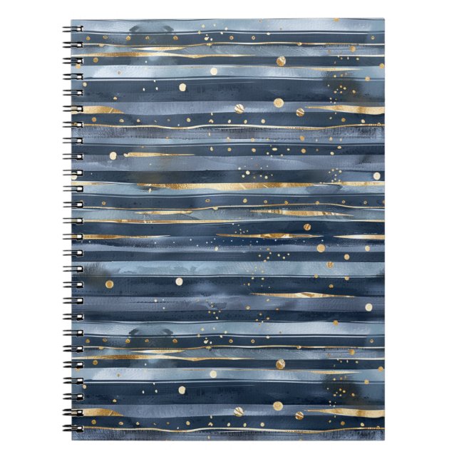 Cuaderno Rayas de lunares dorados azules (Frente)