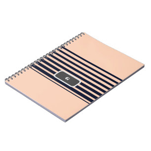 Cuaderno Rayas de Monograma Negro y Rosa Elegantes