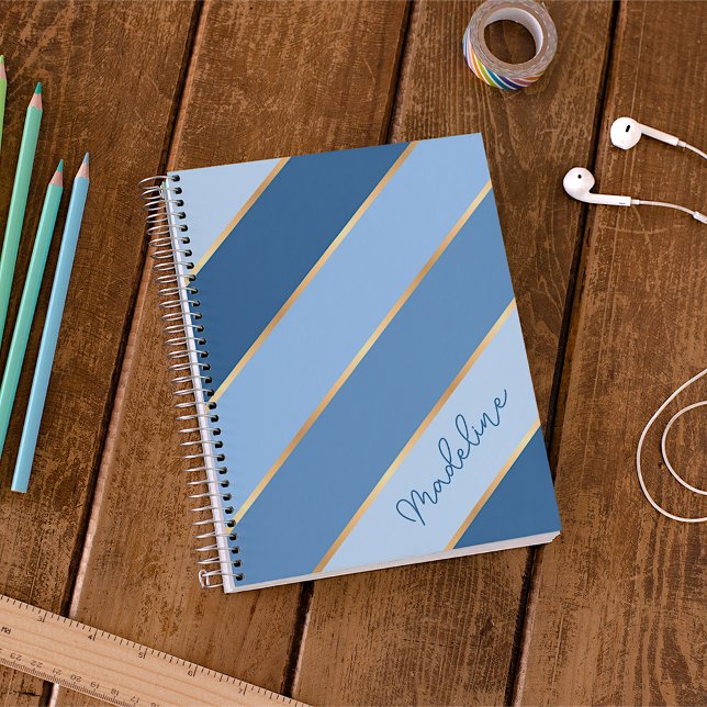 Cuaderno Rayas de oro azules medianas oscuras personalizada (Subido por el creador)