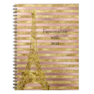 Cuaderno Rayas de oro rosa Glam Torre Eiffel  