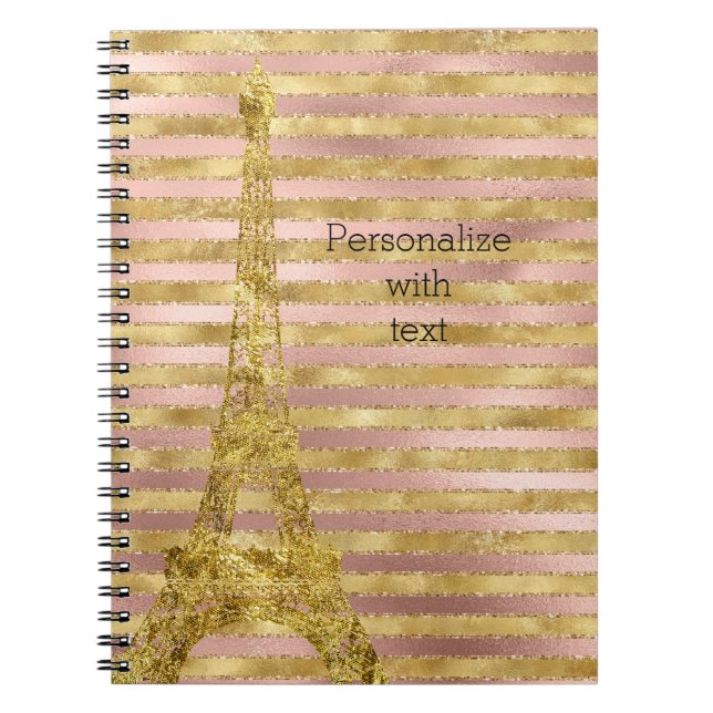 Cuaderno Rayas de oro rosa Glam Torre Eiffel   (Frente)